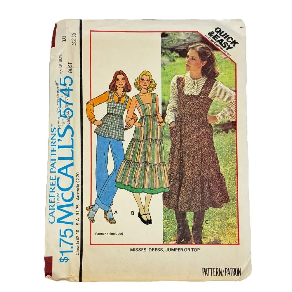 McCalls Sewing Pattern 5745 Dress Jumper Top Misses Size 10 Uncut VTG 1977